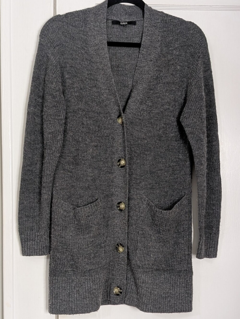Quince Women's Medium Button Up Cardigan Pockets Gray Merino Wool & Baby Alpaca